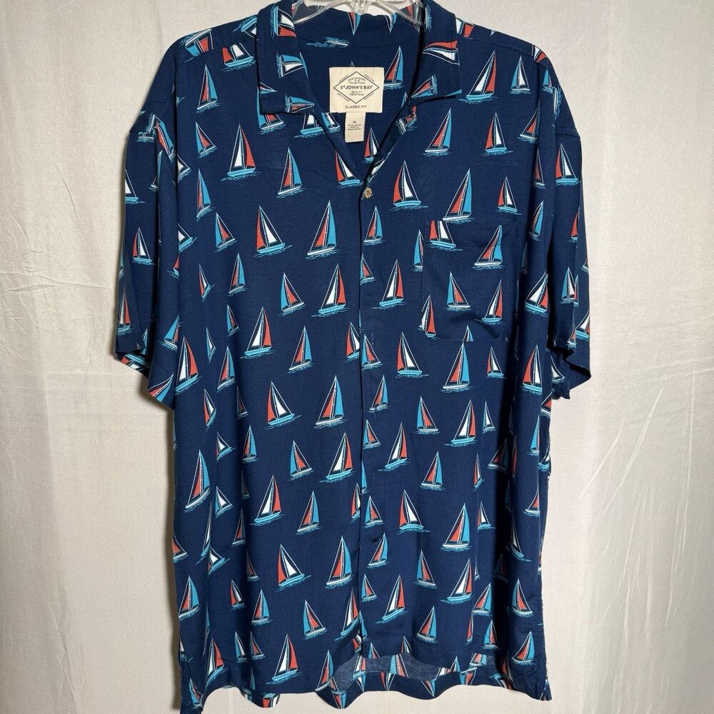 St John’s Bay Sailboat Shirt XL Button Front Nautical Short Sleeve
